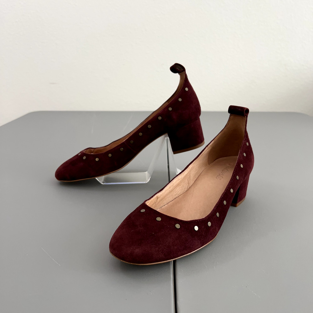 Madewell Block Heel Women 9 Suede Studded Pumps *Flaw Missing Ankle Straps*